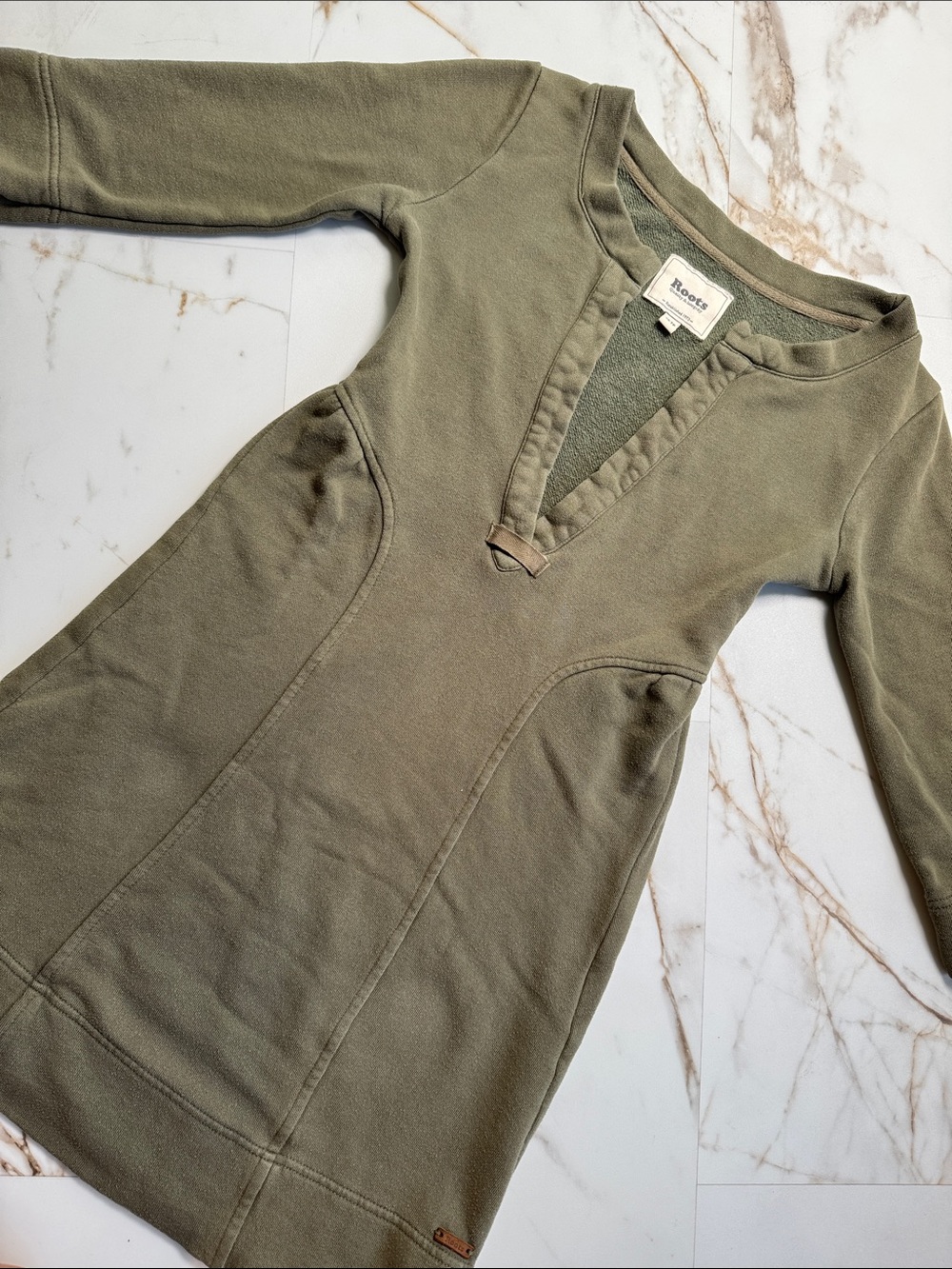 Roots Sweatshirt Dress Sz XS Olive Green Comfy Travel Back to School Trendy